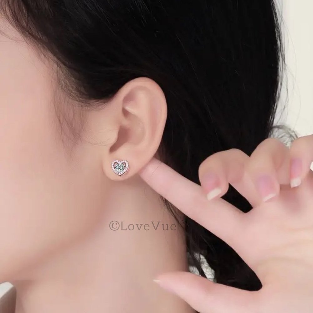 Certified 1ct. t.w. Diamond Heart Frame Halo Stud Earrings VVS1 GRA Certified - Picture 3 of 16